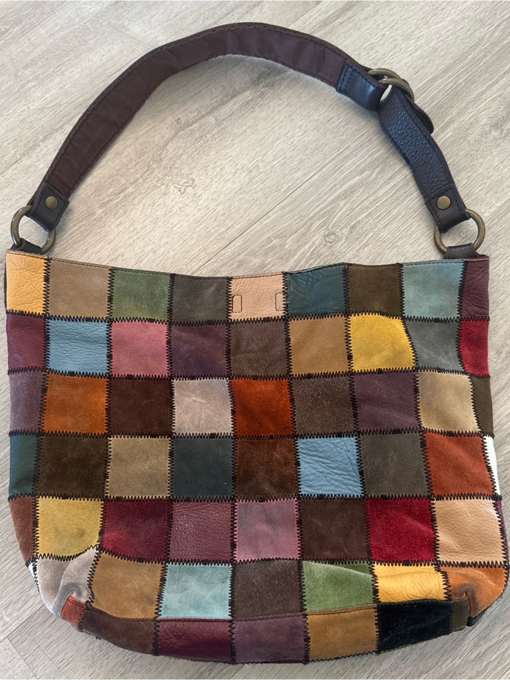 RARE Y2K Lucky Brand  Ugly Betty Suede/leather Hobo Bag Multicolor Patchwork